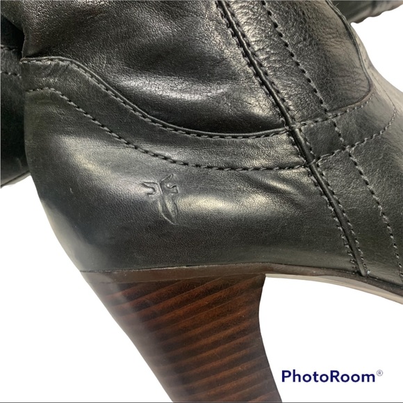 Frye Fiona Three Strap Black Leather Heeled Pull On Boots Sz 8M/7M - Picture 12 of 16